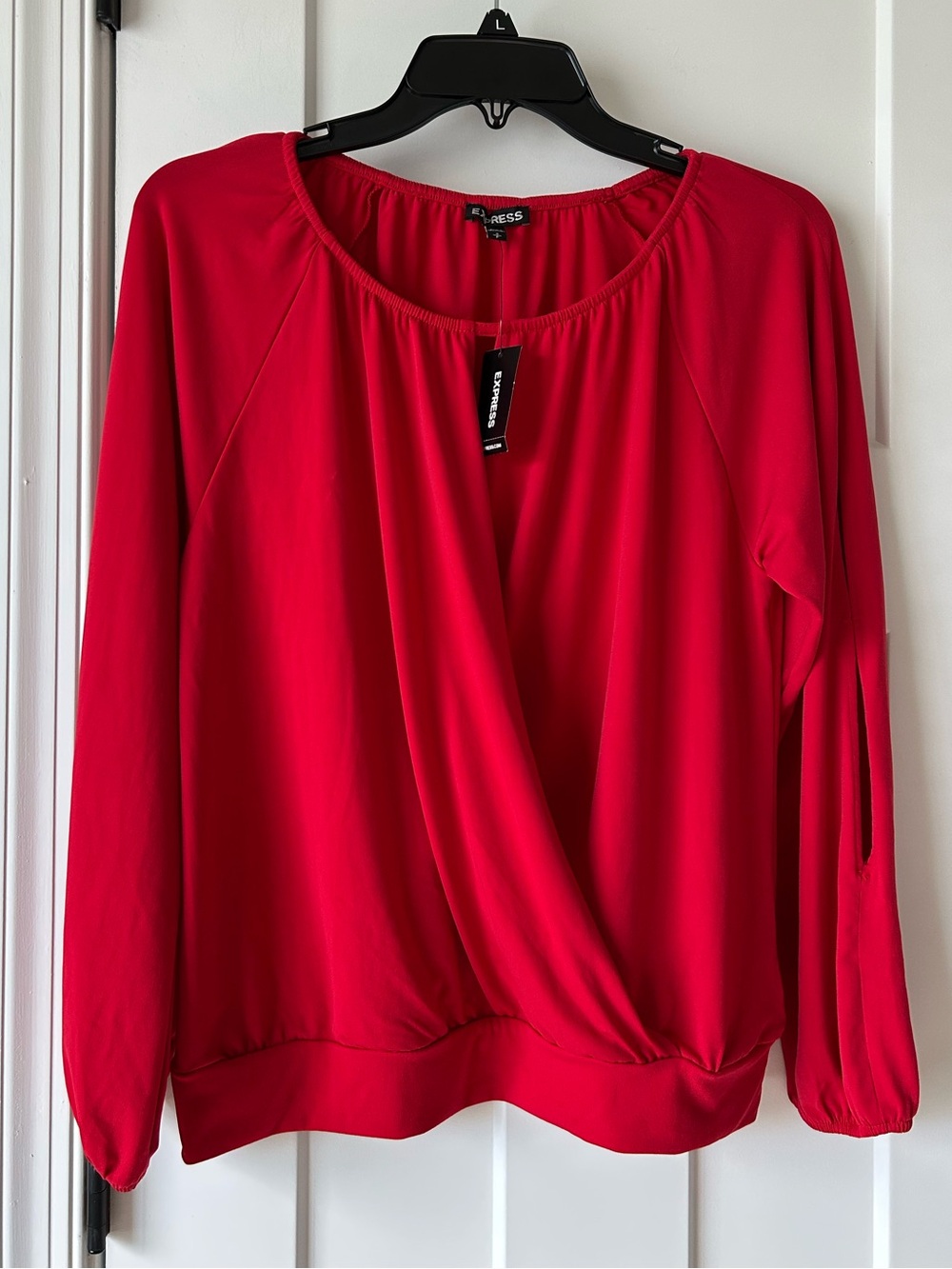 NWT - Express Bright Red Long-Sleeve Wrap-Front Blouse